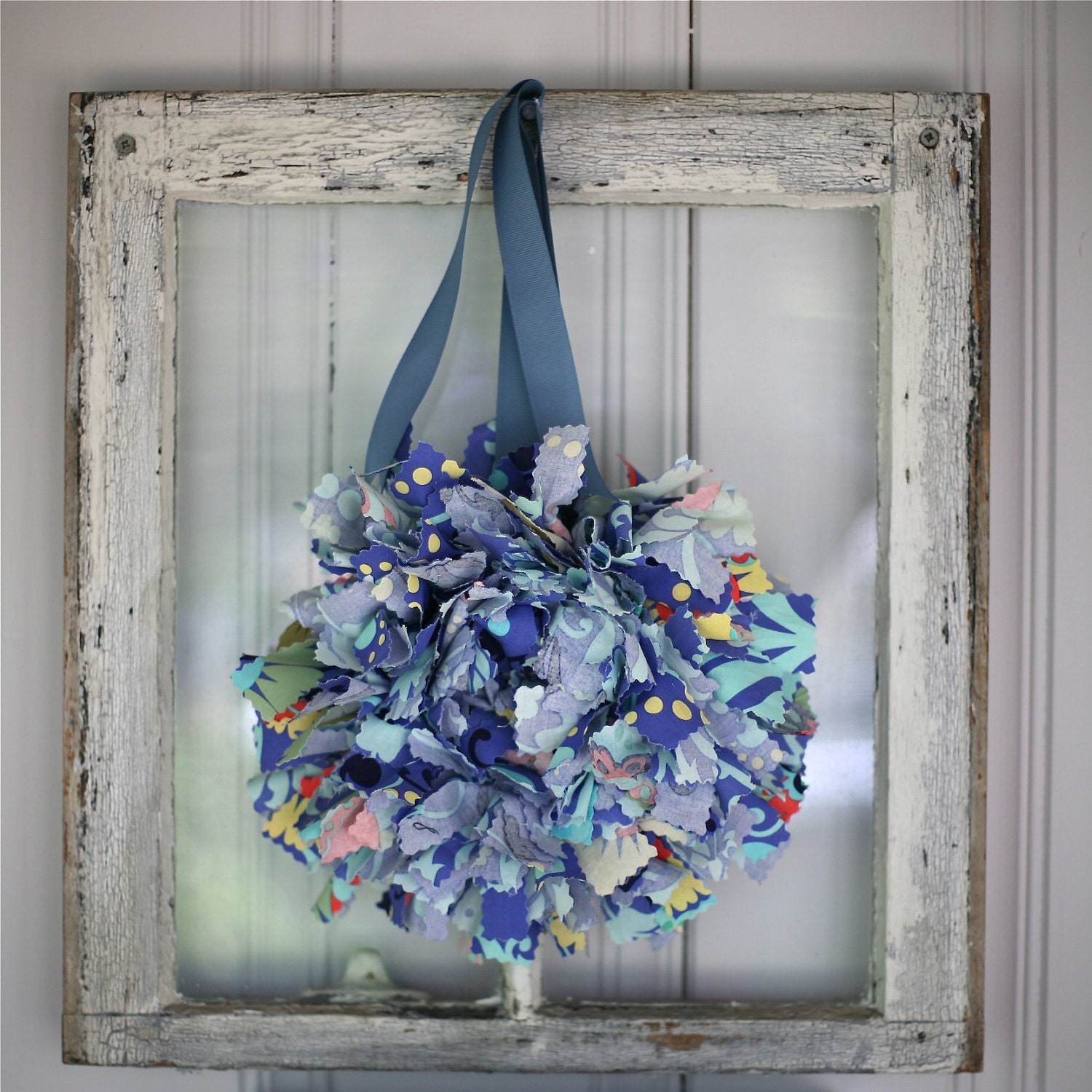 SALE 25% off - Set of 2 Paradise Blue Small Sized Rag Wreath with Amy Butler Fabric