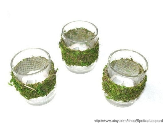 Moss covered  tealight candle holder votive