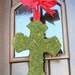 Moss Covered Cross 12  inch Door Wreath with Ribbon
