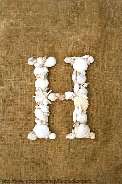 Sea Shell Covered 12 Inch Wedding Initial Letter  Monogram Door Wreath