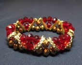SALE Garnet Red & Gold Beaded Triangle Bracelet