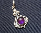 Purple Amethyst FAN Sterling Silver Vintage Charm
