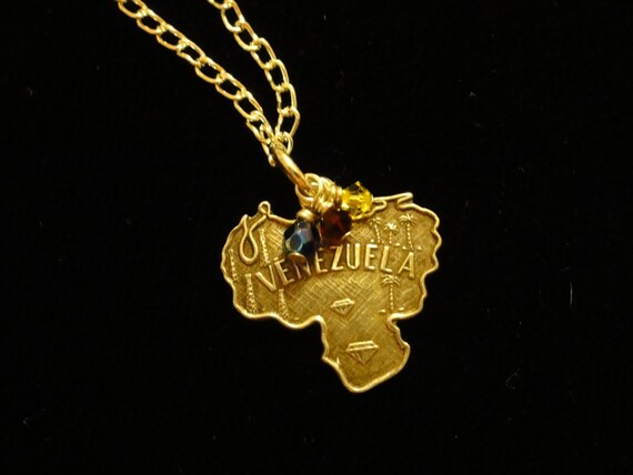 Venezuela Sterling Silver MAP with National Colors Bead Dangles Charm Pendant Necklace