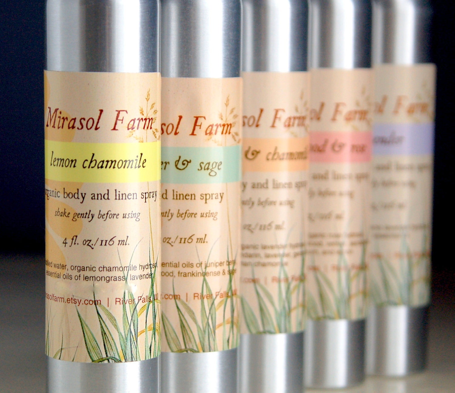 Organic body & linen spray, natural perfume - blends of essential oils and absolutes (4 ounces)