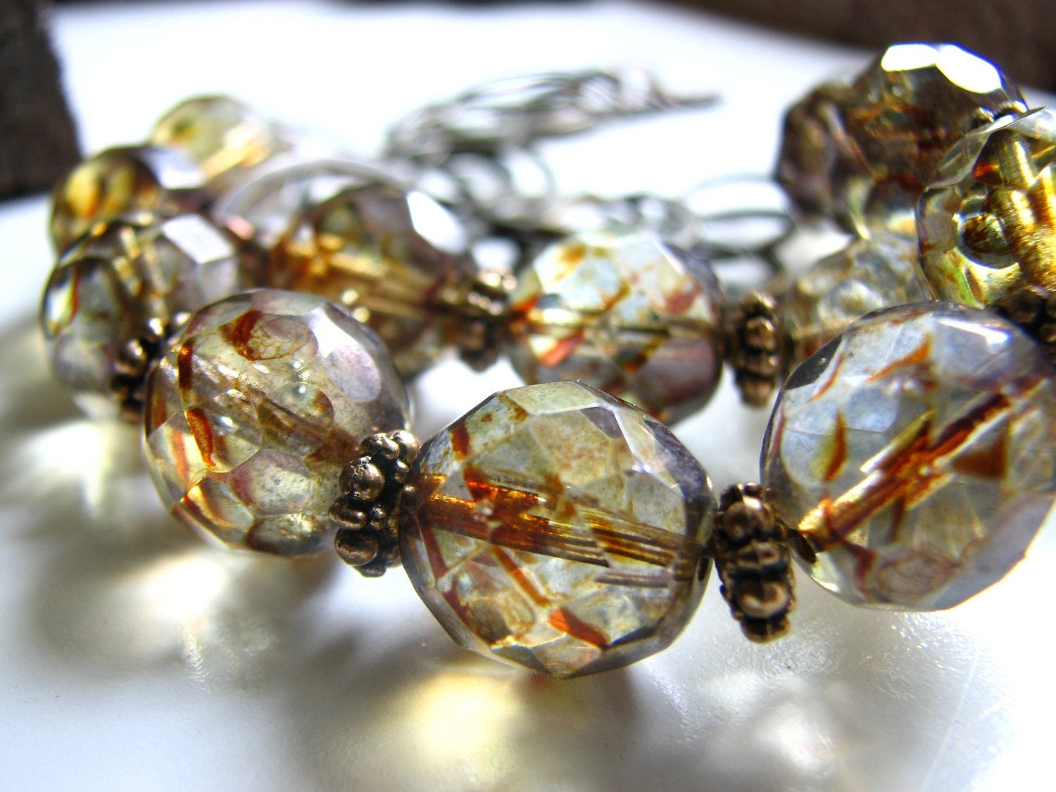 Glass and Brass Smokey Links Necklace