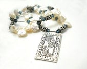 Blue Frost Pearl Necklace, Sterling SIlver, Crystal, Pearls