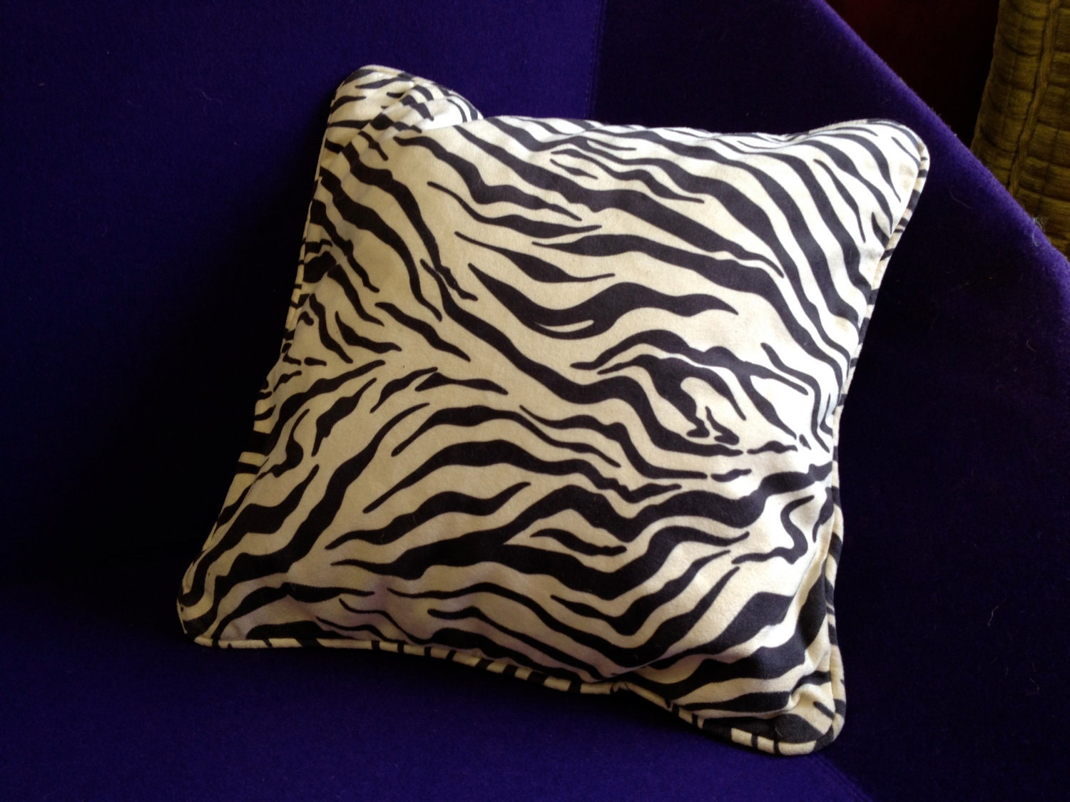 Suedette piped zebraprint cushion Made by Ray Clarke