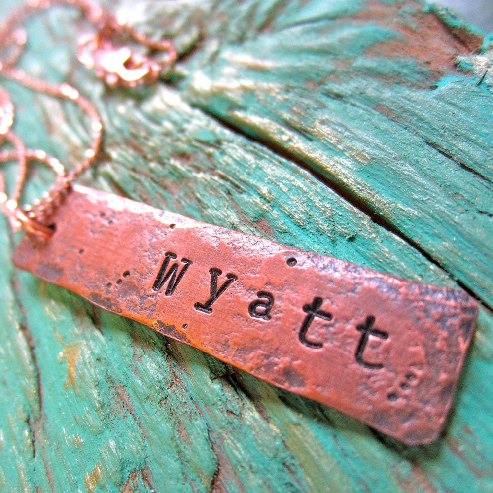 personalized Rustic Copper Rectangle necklace - 18 inch chain