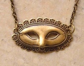 Mysterious Mask Necklace Antique Brass - Theatrical Mask - SimplyChacha