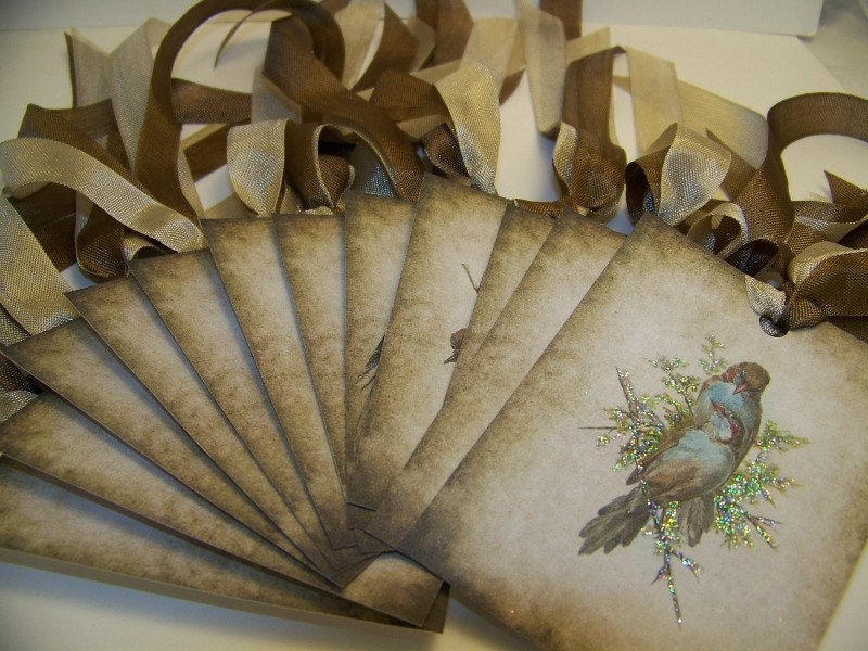 Bird Tags - Rustic Vintage - Set of 12