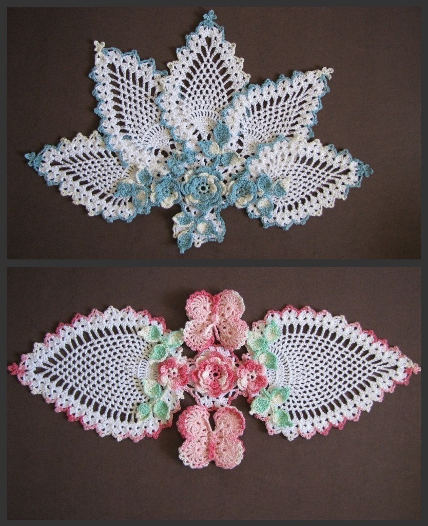 Butterflies and Roses Pineapple Doilies Crochet PDF Pattern Set