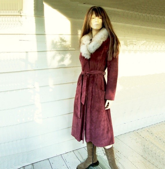 1970s Suede Long Coat with Real Fur Collar