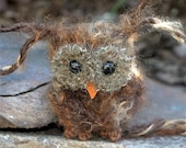 Plush Brown Baby Owl ... knit fuzzy ecofriendly felt wool owl toy (woolcrazy)
