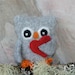 Hootie with Red Heart ... Love is in the air... wool felt gray Owl (woolcrazy)