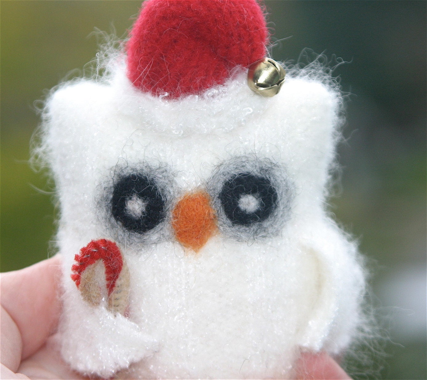 Santa Baby Christmas Owl eco friendly felt Angora wool and smells like a Candy Cane... (woolcrazy)