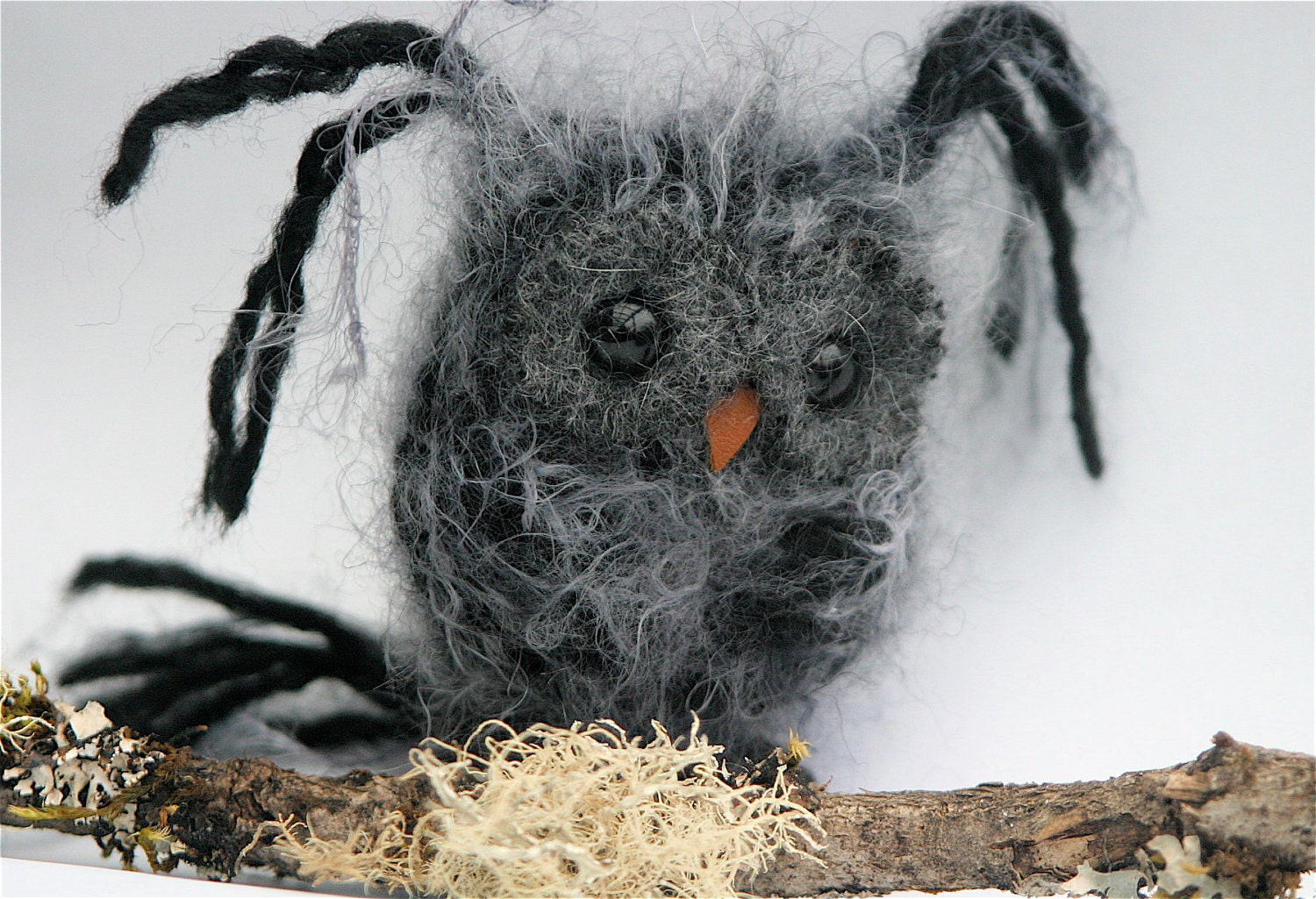Plush Dark Gray Baby Owl ... knit fuzzy ecofriendly felt wool owl toy (woolcrazy)
