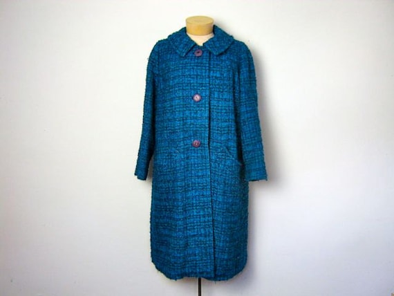 Vintage 1950s blue boucle wool winter coat