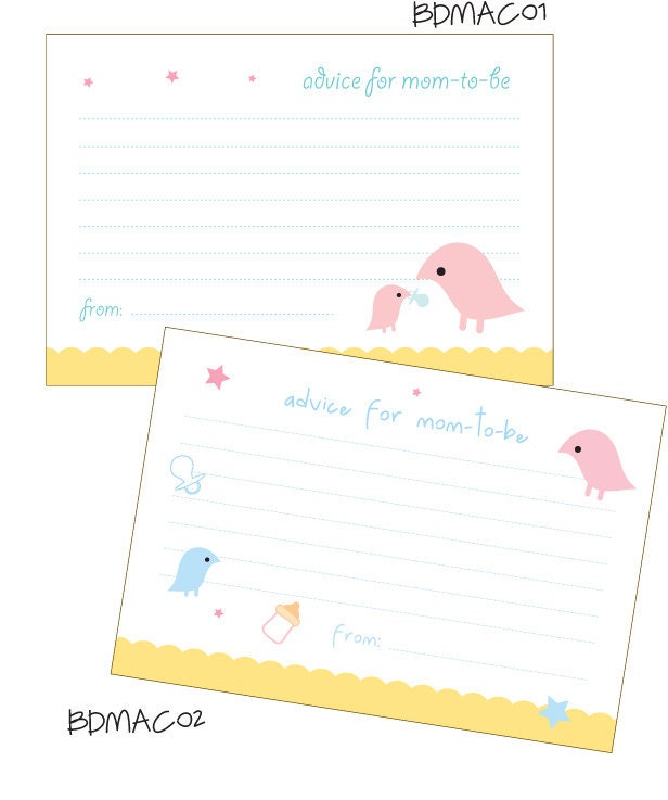 Baby Shower Mommy Advice Cards - 25 Personalized 5 x 7 inches FLAT cards - Choose from 2 Styles