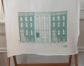 Brownstones in Blue Tea Towel