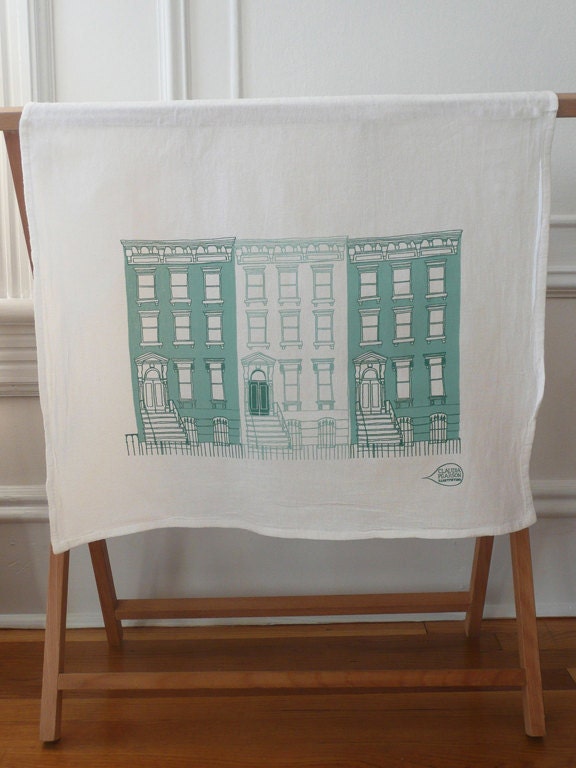 Brownstones in Blue Tea Towel