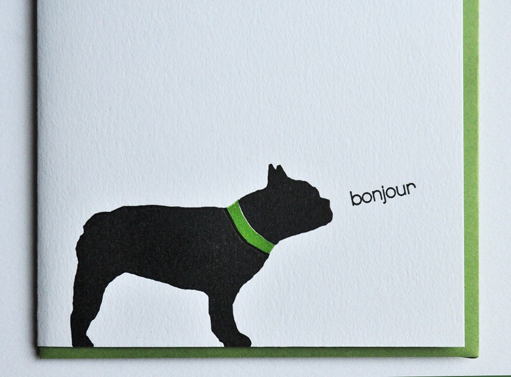 French Bulldog Letterpress Printed Bonjour Card