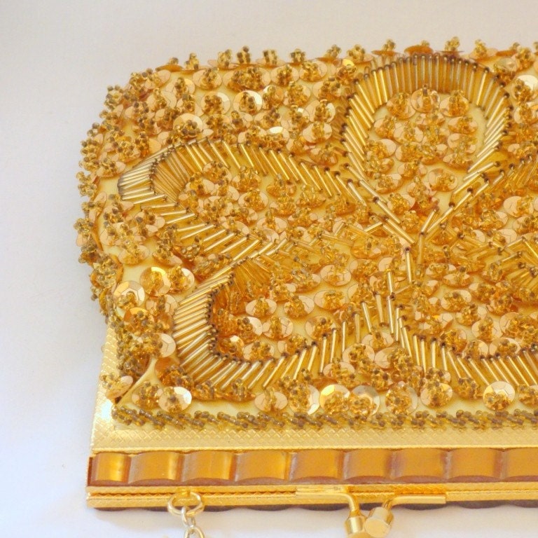 Vintage Beaded Clutch in Yellow Gold
