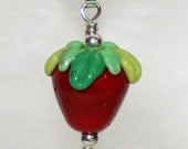 Sweet Strawberry Lampwork Glass Necklace and Cell Charm