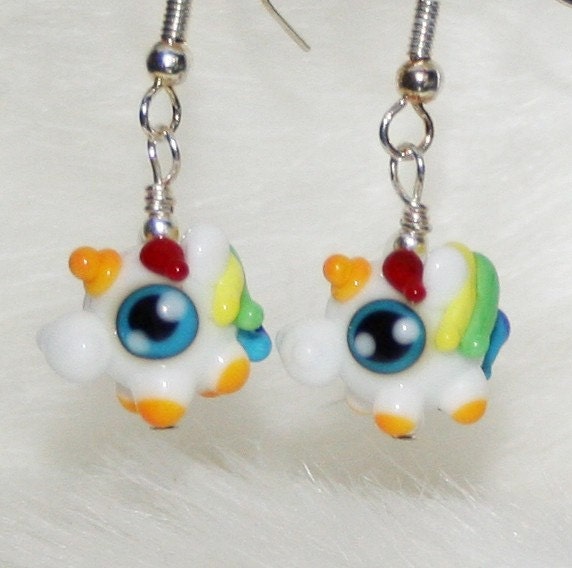 Rainbow Fat Unicorn Lampworked Glass Earrings