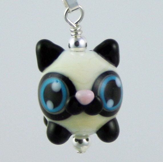 Adorable Siamese Cat Lampwork Glass Necklace and Cell Charm