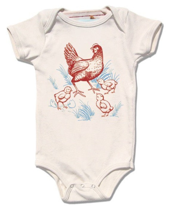 Organic Farm Chicken Infant Bodysuit, organic cream short sleeve, baby and kids sizes, Hen & Chicks design