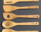 Mother's Day Gift - Bamboo Spoons and Spatula - a set of 5 personalized with a name
