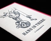 Hang in There - Circus Trapeze Artists  Letterpressed 4-bar Card and Envelope