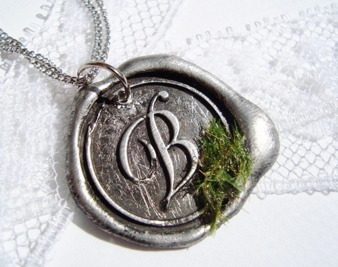 Wax Seal Necklace Ritzy Misfit Pendant SECRET GARDEN letter of your choice a b c d e f g h i j k l m n o p q r s t u v w x y z WITH chain