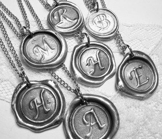 Fuchsia -Original hand stamped Wax Seal Necklace, painted, letter of your choice