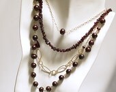 Multi Strand Garnet and Pearl Necklace