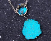 Turquoise Slab Pendant Necklace with Pyrite