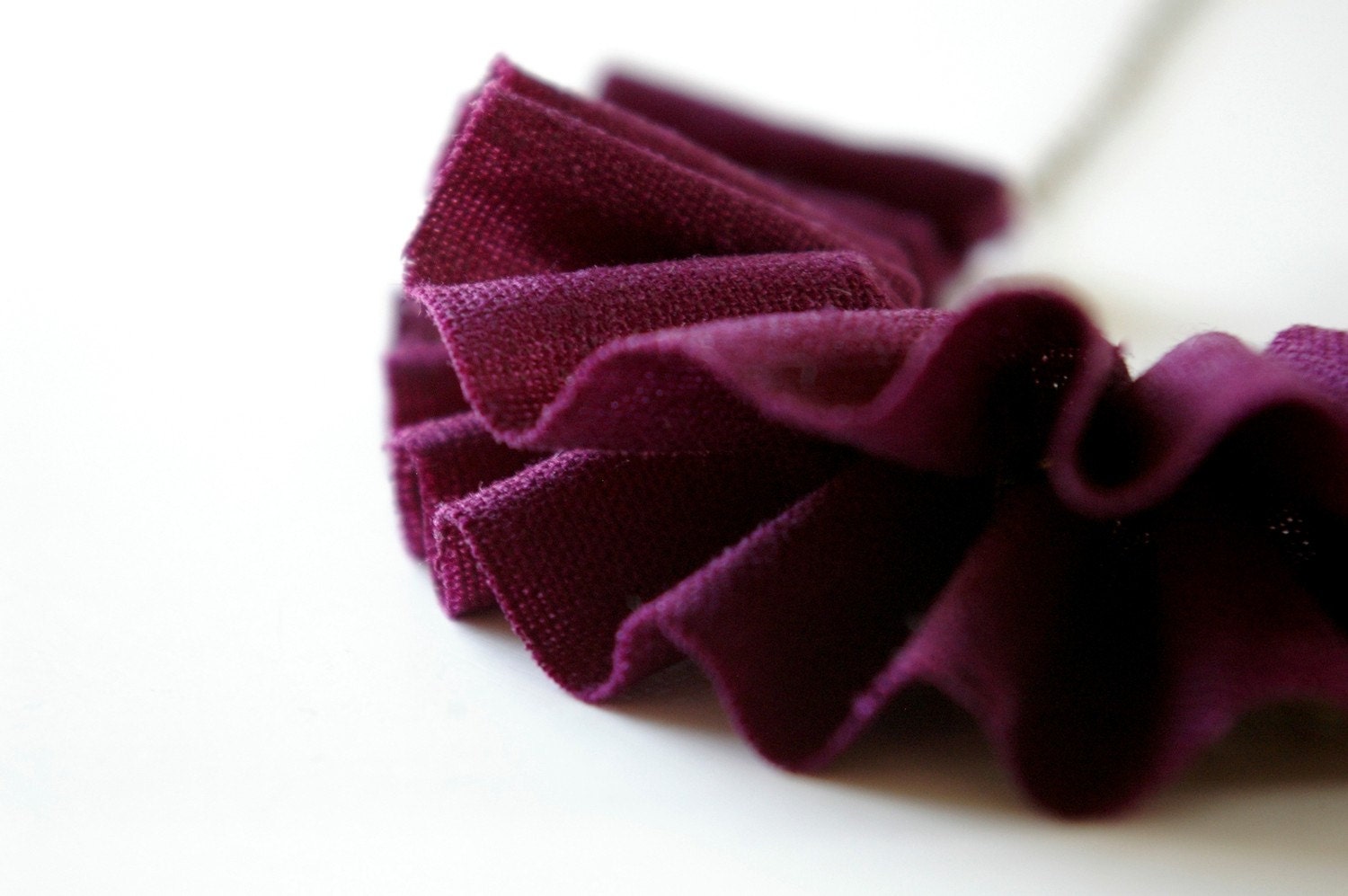 linen ruffle necklace in plum. antique bronze chain.