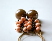 LAST PAIR -- mocha earrings. vintage coral beads with glass taupe beads on antiqued bronze.