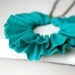 linen ruffle necklace in seafoam green. antique bronze chain.