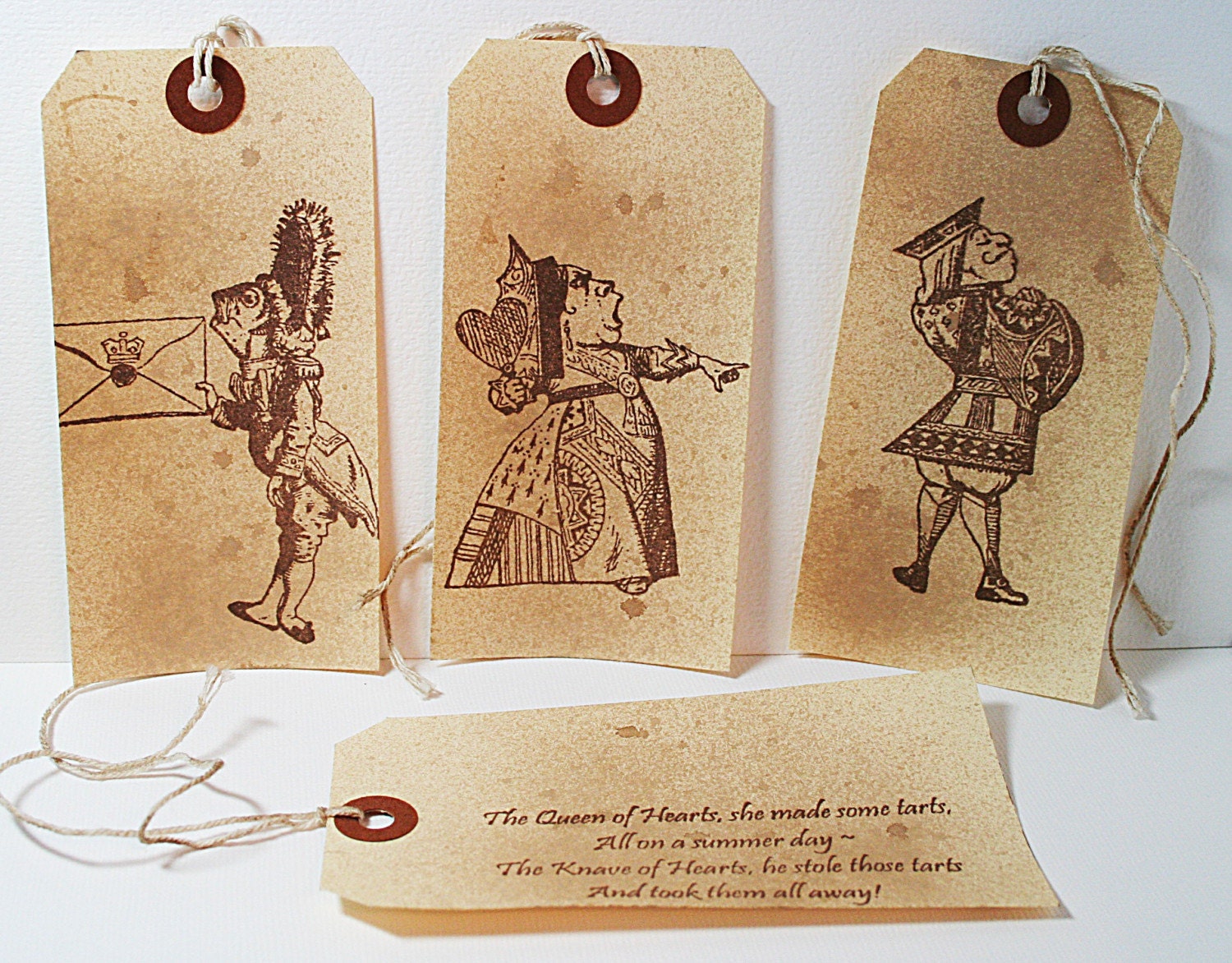 Queen Of Hearts Made Some Tarts Vintage Shipping Tags (Set of  4) Alice In Wonderland Gift Tag