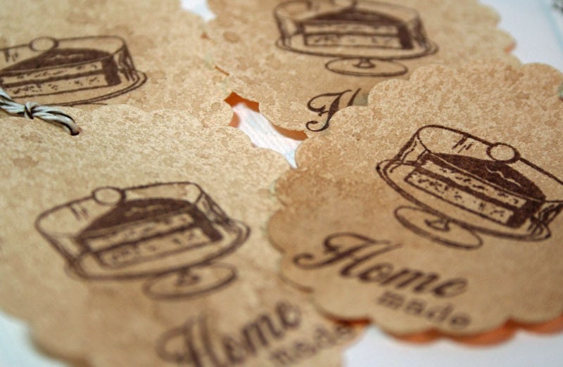 Gift Tags Home Made Cake On Vintage Cake Stand Vintage Style Tags, Food Label, Primitive (Set of 4)