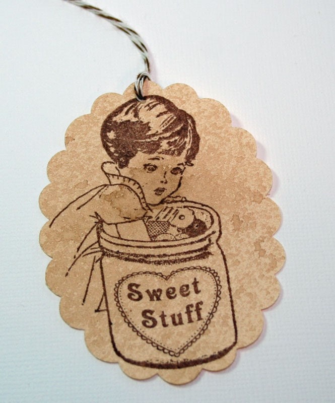 Sweet Stuff Vintage Style, Shabby Chic, Gift Tag (Set of 4) Hand in the cookie jar - Goodies Tag - Food Label