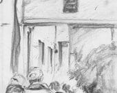 Waiting for Justice - Courtroom waiting room scene with jurors - print of original graphite drawing - 8x10 inches