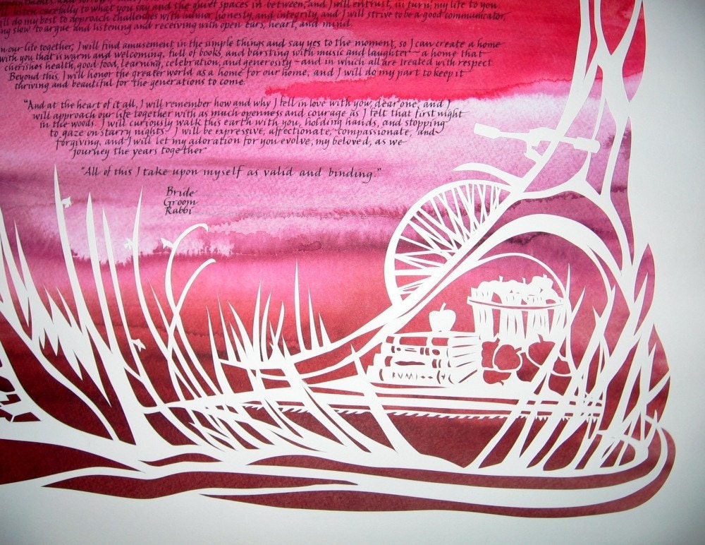Bike Tea and Books countryside ketubah