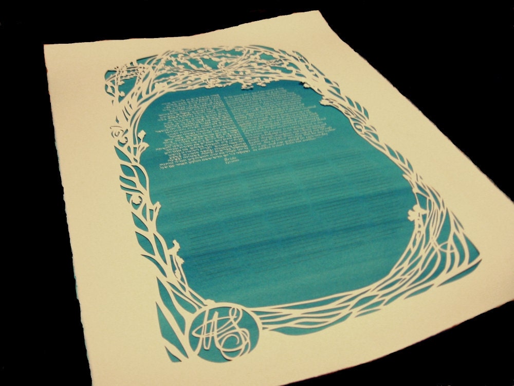 Quaker Wedding Certficate - Flowering Trees - Ketubah - Papercut Artwork