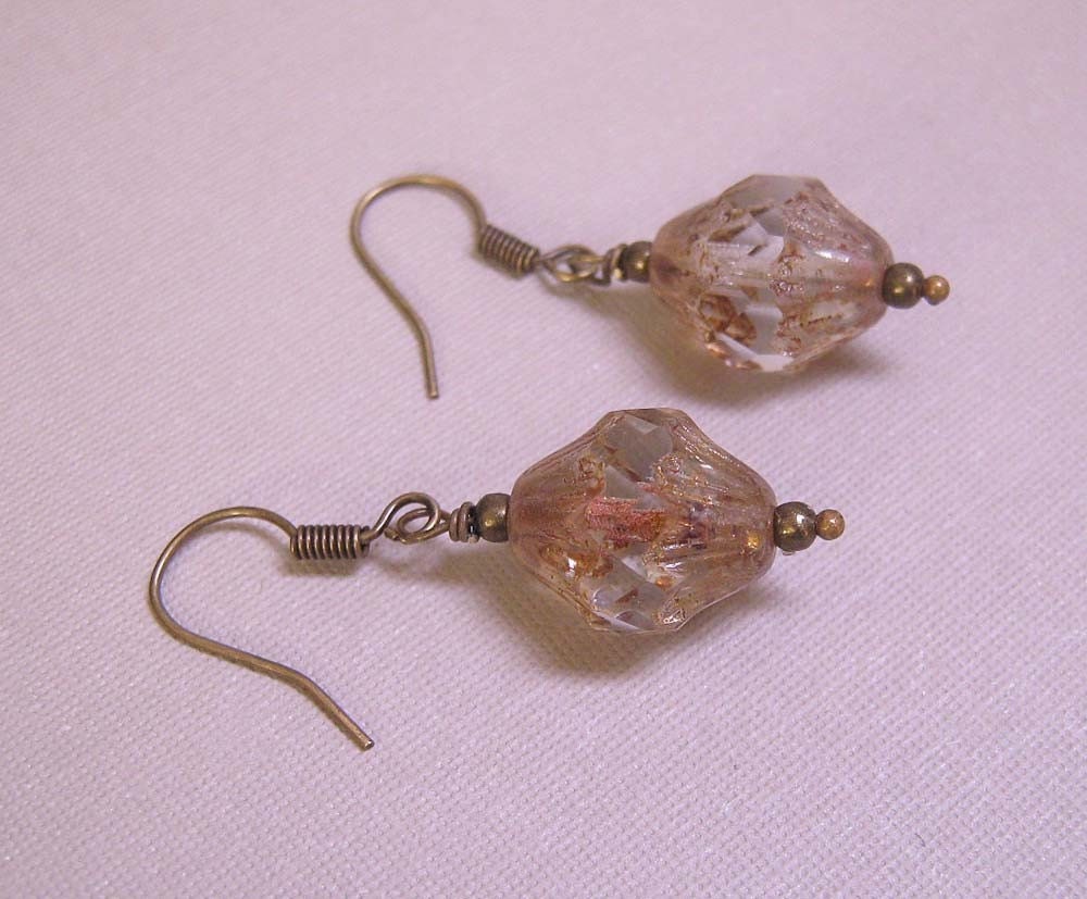 Czech Glass Earrings - Golden Cathedral on Brass (E-273)