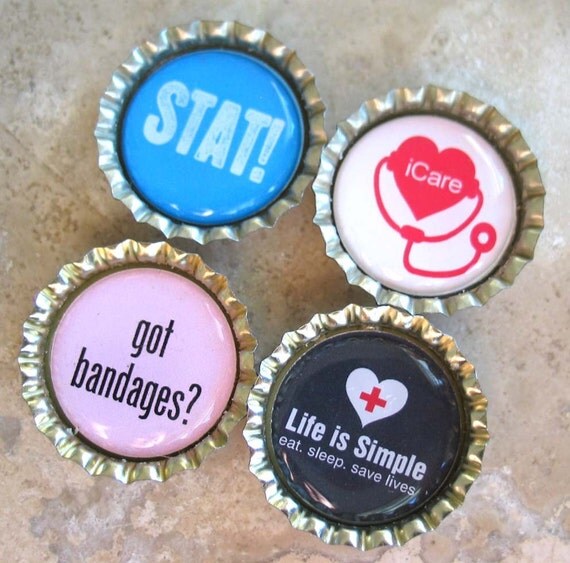 Medical Health Care Profession Bottlecap Magnets- Nurse, Doctor, Receptionist, Physicians Assistant, EMT, Paramedic