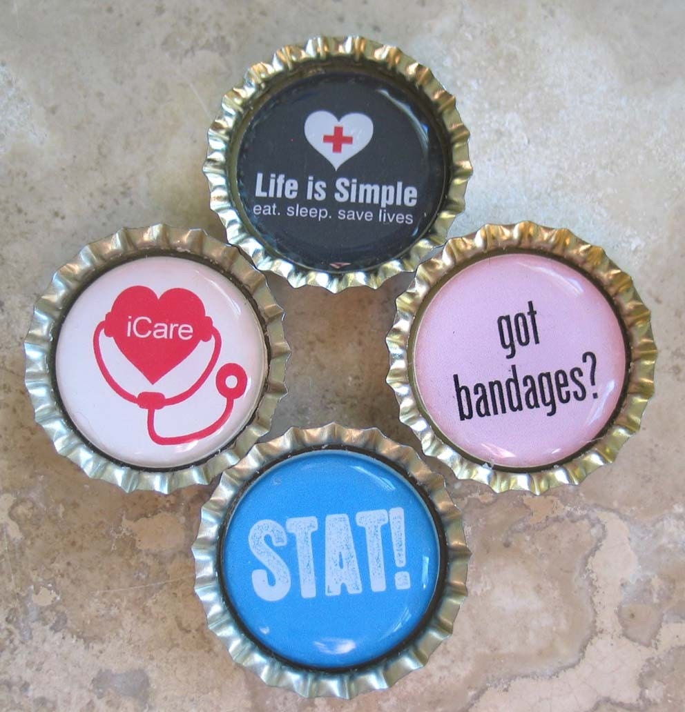 Medical Health Care Profession Bottlecap Magnets- Nurse, Doctor, Receptionist, Physicians Assistant, EMT, Paramedic