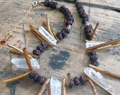 Stand Out Necklace / Crystal Points , Brown Lava , Brown and Gold Bamboo
