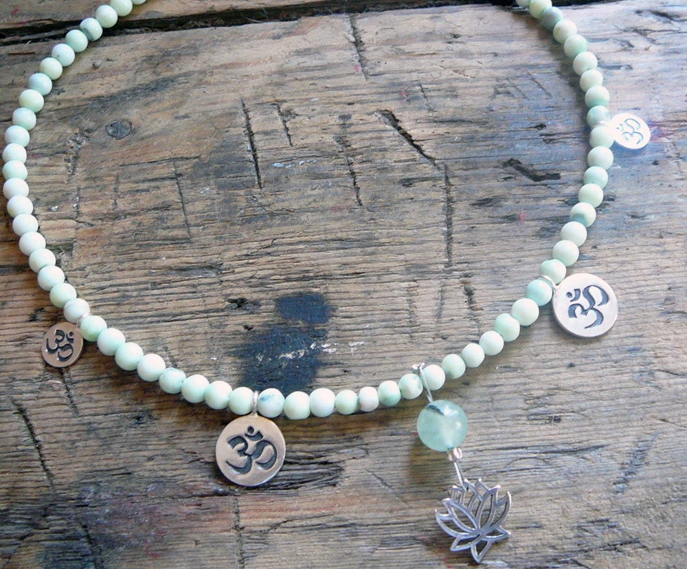 OM Lotus Yoga Necklace / Green Opal